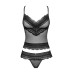 Полупрозрачный набор с украшениями Obsessive Ivannes top & thong S/M, черный, топ и танга - Фото №5