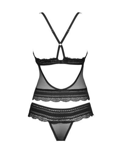 Полупрозрачный набор с украшениями Obsessive Ivannes top & thong S/M, черный, топ и танга - Фото №6