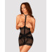 Полупрозрачная сорочка с открытой грудью Obsessive Lacrisia chemise XL/2XL, черная, с чокером - Фото №1