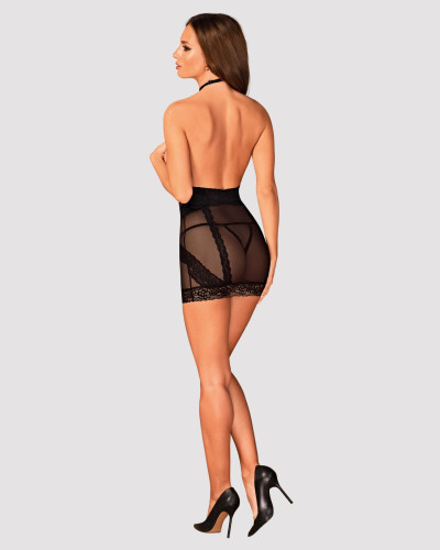 Полупрозрачная сорочка с открытой грудью Obsessive Lacrisia chemise XL/2XL, черная, с чокером - Фото №4
