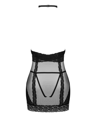 Полупрозрачная сорочка с открытой грудью Obsessive Lacrisia chemise XL/2XL, черная, с чокером - Фото №6