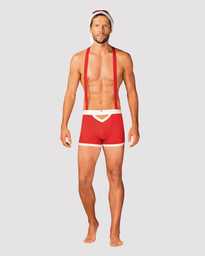 Мужской эротический костюм Санта-Клауса Obsessive Mr Claus L/XL, боксеры на подтяжках, шапочка с пом - Фото №3