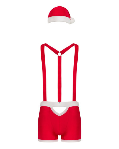 Мужской эротический костюм Санта-Клауса Obsessive Mr Claus L/XL, боксеры на подтяжках, шапочка с пом - Фото №5