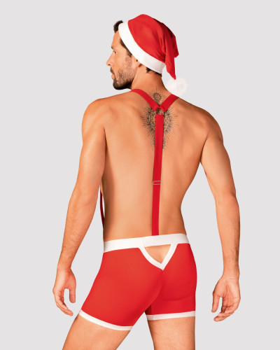 Мужской эротический костюм Санта-Клауса Obsessive Mr Claus 2XL/3XL, боксеры на подтяжках, шапочка с - Фото №2