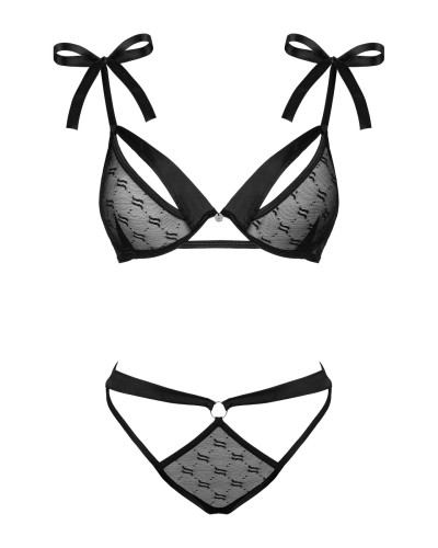 (SALE) Напівпрозорий еротичний комплект Obsessive Obsessivia 2-pcs set black S/M, бюстгальтер та трусики, а - Фото №5