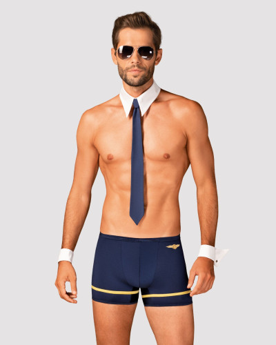 Еротичний костюм пілота Obsessive Pilotman set 2XL/3XL, боксери, манжети, комір з краваткою, окуляри - Фото №1