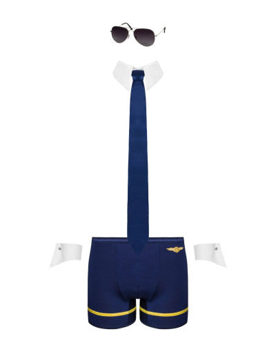 Еротичний костюм пілота Obsessive Pilotman set 2XL/3XL, боксери, манжети, комір з краваткою, окуляри - Фото №5