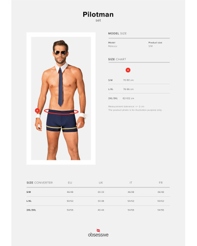 Еротичний костюм пілота Obsessive Pilotman set 2XL/3XL, боксери, манжети, комір з краваткою, окуляри - Фото №7