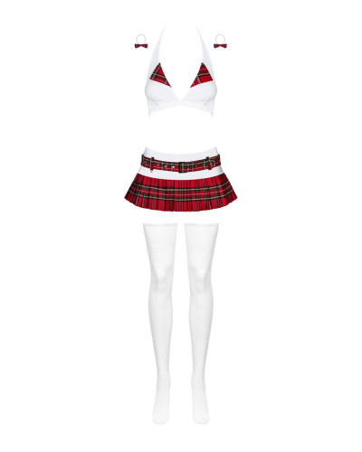 Еротичний костюм школярки з мініспідницею Obsessive Schooly 5pcs costume L/XL, біло-червоний, топ, с - Фото №5
