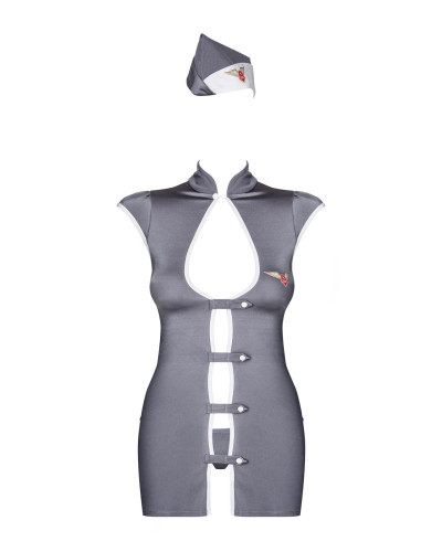 Еротичний костюм стюардеси Obsessive Stewardess 3 pcs costume grey L/XL, сірий, сукня, стрінги, піло - Фото №5