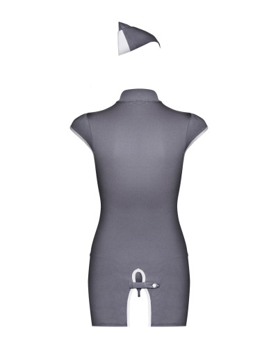 Еротичний костюм стюардеси Obsessive Stewardess 3 pcs costume grey L/XL, сірий, сукня, стрінги, піло - Фото №6