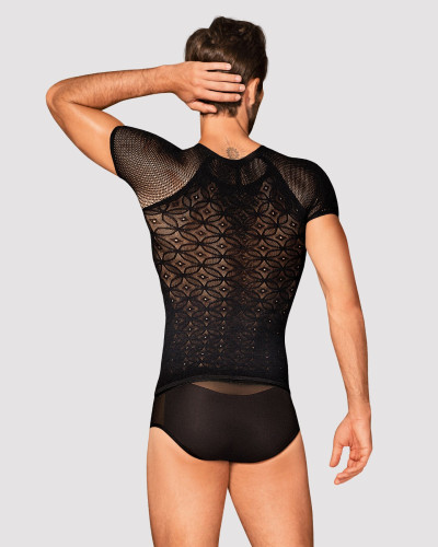 Мужская полупрозрачная футболка с орнаментом Obsessive T102 T-shirt S/M/L, черная - Фото №2