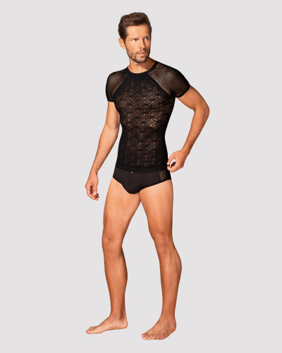 Мужская полупрозрачная футболка с орнаментом Obsessive T102 T-shirt S/M/L, черная - Фото №3