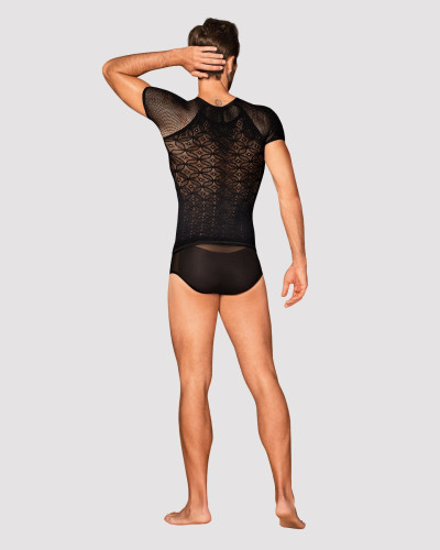 Мужская полупрозрачная футболка с орнаментом Obsessive T102 T-shirt S/M/L, черная - Фото №4