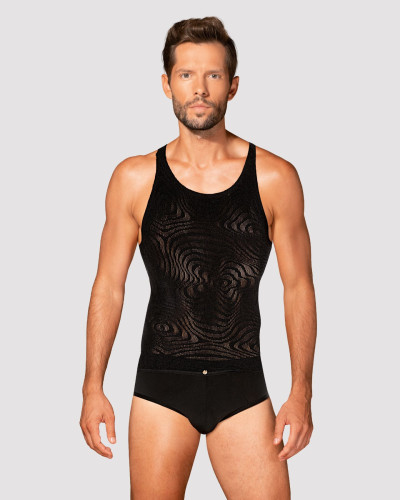 Мужская полупрозрачная майка-борцовка с узором Obsessive T103 tank top S/M/L, черная - Фото №1