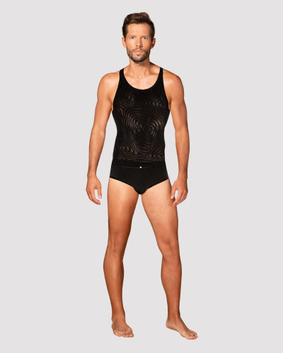 Мужская полупрозрачная майка-борцовка с узором Obsessive T103 tank top S/M/L, черная - Фото №3