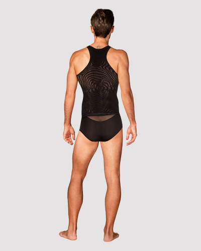 Мужская полупрозрачная майка-борцовка с узором Obsessive T103 tank top S/M/L, черная - Фото №4