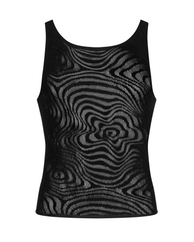 Мужская полупрозрачная майка-борцовка с узором Obsessive T103 tank top S/M/L, черная - Фото №5