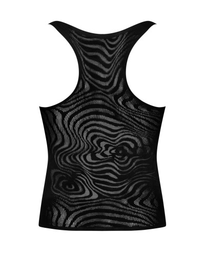 Мужская полупрозрачная майка-борцовка с узором Obsessive T103 tank top S/M/L, черная - Фото №6