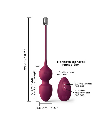 Вагинальные шарики Dorcel LOVE BALLS PLUM, вибрации и движения внутреннего шарика, пульт ДУ - Фото №5