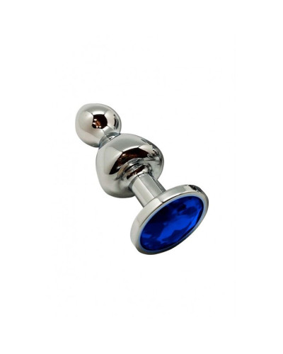 Металева анальна пробка Wooomy Lollypop Double Ball Metal Plug Blue S, діаметр 2,8см, довжина 8,5см - Фото №1