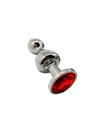 Металева анальна пробка Wooomy Lollypop Double Ball Metal Plug Red S, діам. 2,8 см, довжина 8,5 см - Фото №1