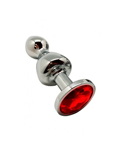 Металева анальна пробка Wooomy Lollypop Double Ball Metal Plug Red L діаметр 3,5 см, довжина 10,5 см - Фото №1