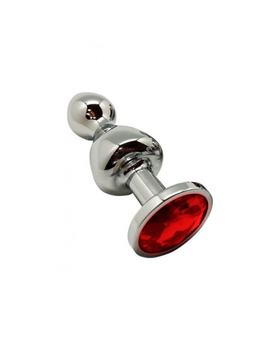 Металева анальна пробка Wooomy Lollypop Double Ball Metal Plug Red M, діаметр 3,1 см, довжина 9,4 см - Фото №1