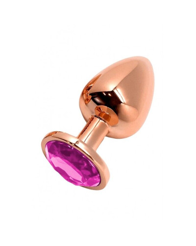 Металева анальна пробка Wooomy Tralalo Rose Gold Metal Plug Magenta L, діаметр 4 см, довжина 9 см - Фото №1