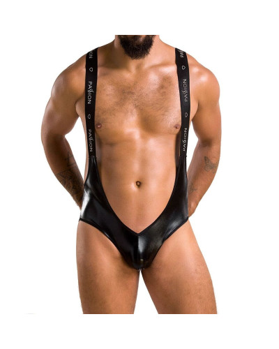 Чоловіче відкрите боді Passion 027 BRUNO L/XL Black, під латекс, на шлейках - Фото №1