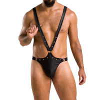 Мужское боди с люверсами Passion 028 HARRY L/XL Black, экокожа, на лямках