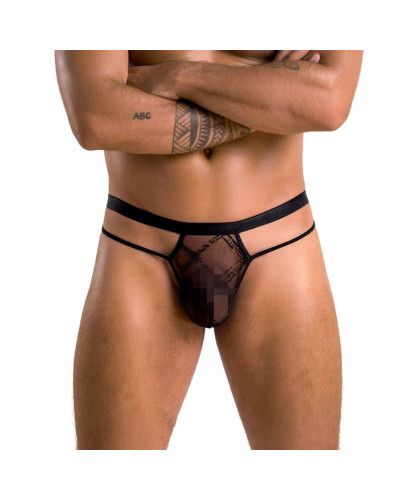 Мужские прозрачные стринги Passion 029 THONG COLLIN L/XL Black, сетка - Фото №1