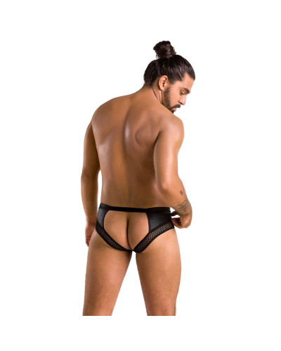 Мужские трусы с цепочкой Passion 030 SLIP TOM L/XL Black, экокожа, открытые ягодицы - Фото №4