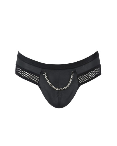 Мужские трусы с цепочкой Passion 030 SLIP TOM L/XL Black, экокожа, открытые ягодицы - Фото №5