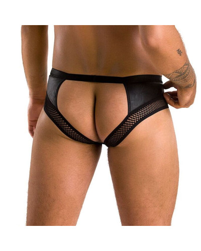 Чоловічі труси з ланцюжком Passion 030 SLIP TOM S/M Black, екошкіра, відкриті сідниці - Фото №2