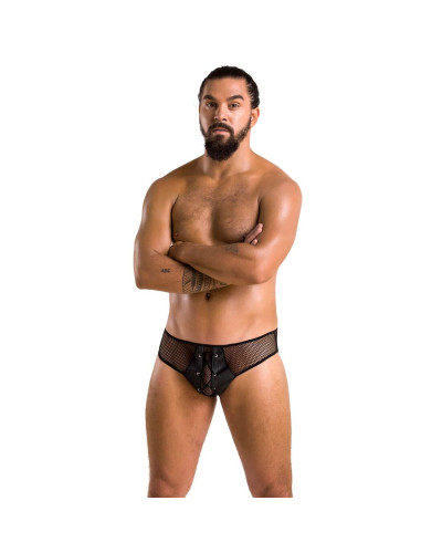 Чоловічі труси зі шнурівкою Passion 035 SLIP RICHARD L/XL Black, екошкіра, сітка - Фото №3