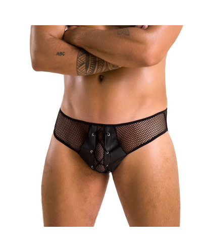 Мужские трусы со шнуровкой Passion 035 SLIP RICHARD S/M Black, экокожа, сетка - Фото №1