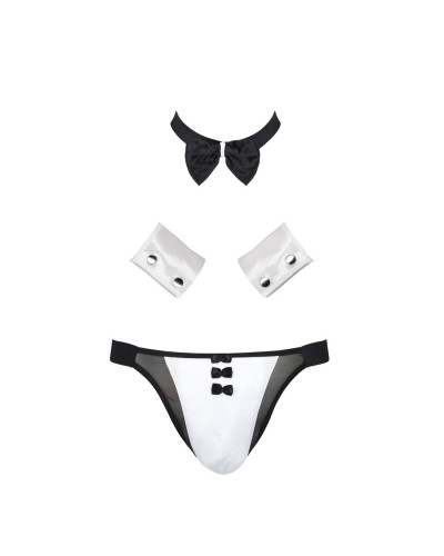 Комплект еротичної чоловічої білизни Passion 036 ALFRED S/M Black, труси, комірець, манжети - Фото №5