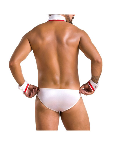 Комплект еротичної чоловічої білизни Passion 037 GREGORY XXL/XXXL White, труси, комірець, манжети - Фото №2
