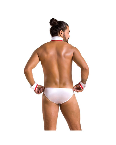 Комплект еротичної чоловічої білизни Passion 037 GREGORY XXL/XXXL White, труси, комірець, манжети - Фото №4