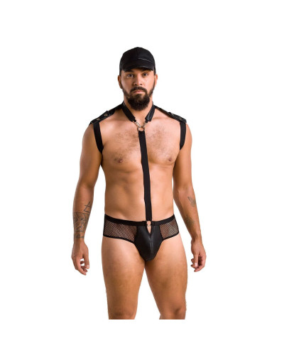 Комплект еротичної чоловічої білизни Passion 038 JOHN XXL/XXXL Black, боді, кепка - Фото №1