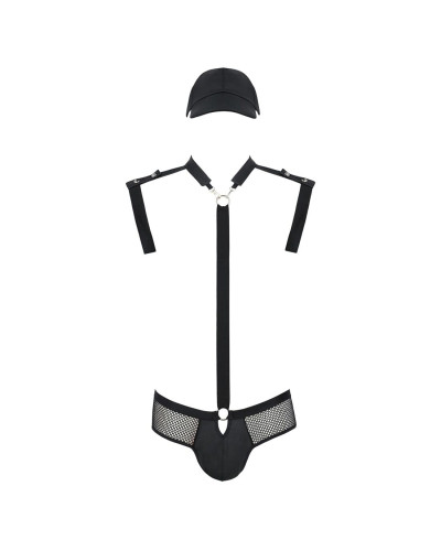 Комплект еротичної чоловічої білизни Passion 038 JOHN XXL/XXXL Black, боді, кепка - Фото №3