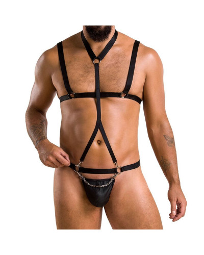 Комплект чоловічої білизни зі стреп Passion 039 SET ANDREW S/M Black, стринги, шлейки - Фото №1