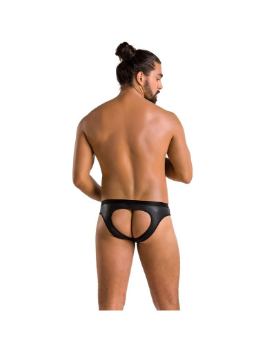 Мужские слипы с вырезами Passion 041 SLIP JOE S/M Black, экокожа, открытые ягодицы - Фото №4
