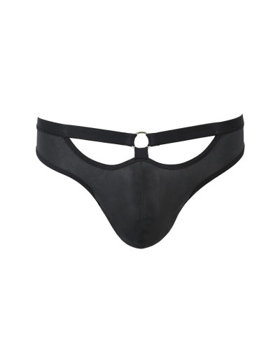 Мужские слипы с вырезами Passion 041 SLIP JOE S/M Black, экокожа, открытые ягодицы - Фото №5