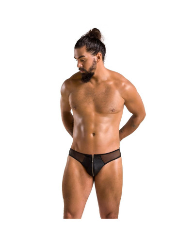 Чоловічі сліпи на блискавці Passion 042 SLIP TIMMY L/XL Black, екошкіра, сітка - Фото №3