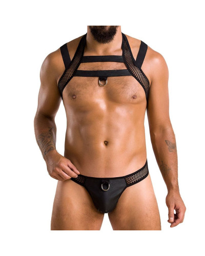 Комплект мужского белья с креплениями Passion 043 JACOB L/XL Black, трусы, шлейка - Фото №1