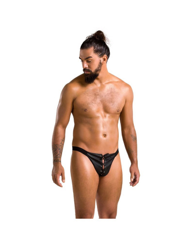 Мужские слипы на шнуровке Passion 044 SLIP BEN XXL/XXXL Black, экокожа, люверсы - Фото №3