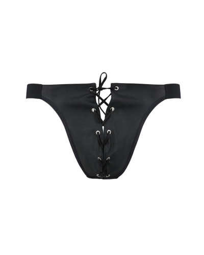 Мужские слипы на шнуровке Passion 044 SLIP BEN XXL/XXXL Black, экокожа, люверсы - Фото №5