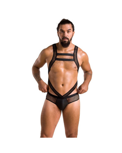 Чоловіче еротичне сітчасте боді Passion 045 VICTOR L/XL Black, екошкіра, сітка - Фото №3